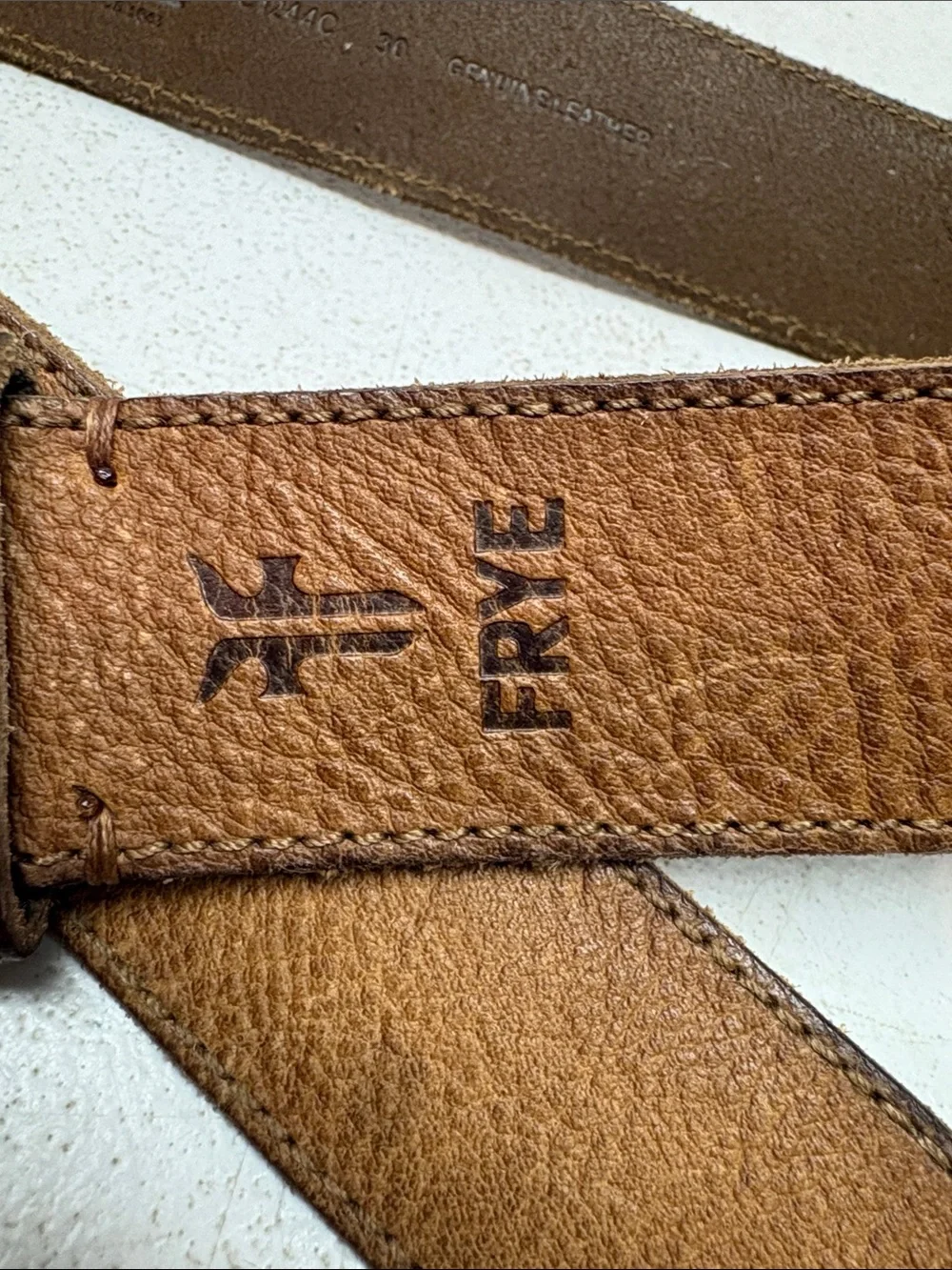 Frye Brown Suede Leather Belt with Stamped Logo